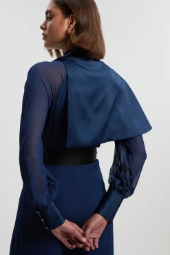 KarenMillen Robe Longue Tissée à Détail Cape Transparente Style Militaire<Femme Tops D’Automne|Tops