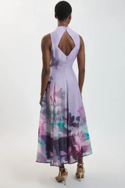 KarenMillen Robe Longue Tissée À Détail Foulard En Organza À Imprimé Floral Photographique Petite<Femme Robes Bal De Promo|Robes