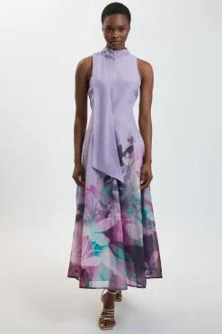 KarenMillen Robe Longue Tissée À Détail Foulard En Organza À Imprimé Floral Photographique Petite<Femme Robes Bal De Promo|Robes