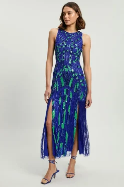 Robe Longue Tissée À Encolure Américaine Ornée De Motifs Géométriques Petite