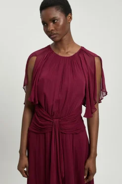 Robe Longue Tissée En Georgette De Viscose À Manches Cape Et Volants