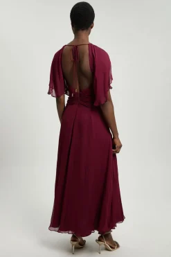 Robe Longue Tissée En Georgette De Viscose À Manches Cape Et Volants