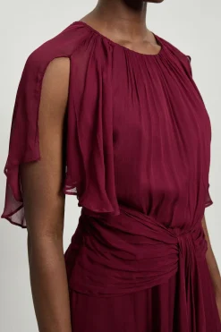Robe Longue Tissée En Georgette De Viscose À Manches Cape Et Volants
