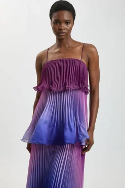 KarenMillen Robe Longue Tissée En Organdi Slub Plissé Effet Ombré<Femme Toutes Les Robes|Robes Longues