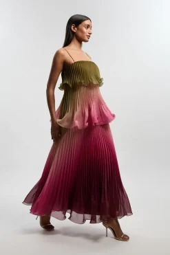 Robe Longue Tissée En Organdi Slub Plissée Avec Basque