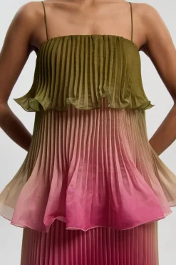 Robe Longue Tissée En Organdi Slub Plissée Avec Basque