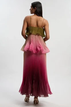 Robe Longue Tissée En Organdi Slub Plissée Avec Basque