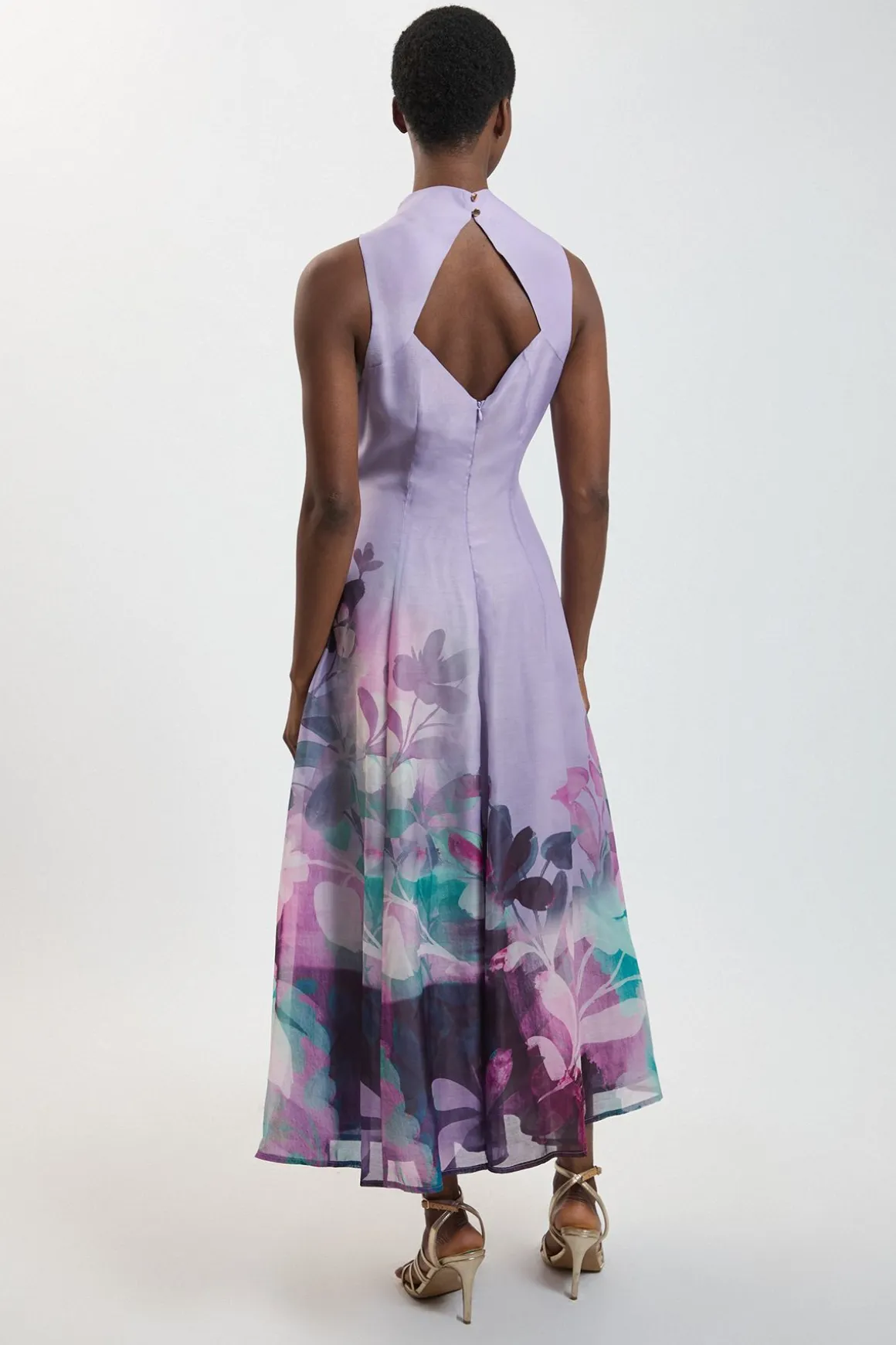 Robe Longue Tissée En Organza À Imprimé Floral Photographique Avec Détail Foulard