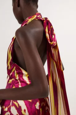 KarenMillen Robe Longue Tissée en Satin de Viscose à Imprimé Bordure et Col Licou<Femme Satin Et Dentelle|Robes
