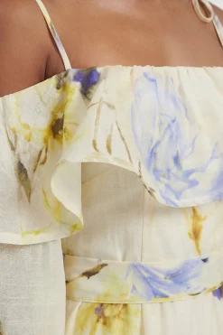 KarenMillen Robe Longue Tissée À Fleurs Bleues Froncée À Épaules Dénudées<Femme Toutes Les Robes|Robes Longues