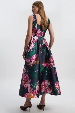 Robe Longue Tissée à Imprimé Floral Romantique pour Bal