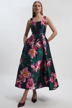 Robe Longue Tissée à Imprimé Floral Romantique pour Bal