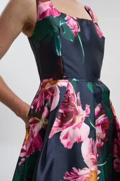 Robe Longue Tissée à Imprimé Floral Romantique pour Bal