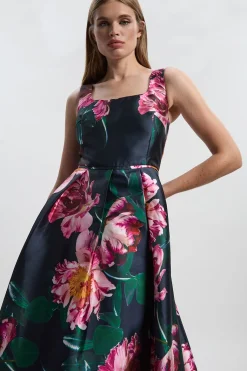 Robe Longue Tissée à Imprimé Floral Romantique pour Bal