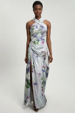 KarenMillen Robe Longue Tissée À Imprimé Floral Métallisé<Femme Toutes Les Robes|Robes Longues