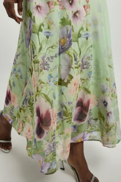 Robe Longue Tissée À Imprimé Floral En Mousseline Avec Encolure Dos-nu