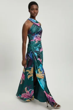 Robe Longue Tissée À Imprimé Floral Métallisé