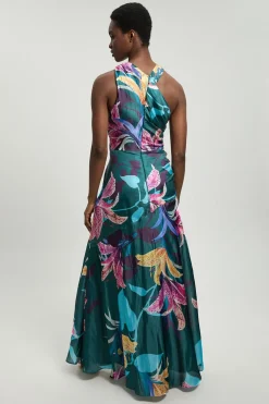 Robe Longue Tissée À Imprimé Floral Métallisé