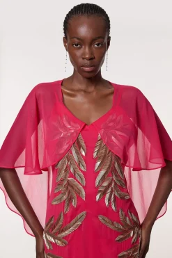 KarenMillen Robe Longue Tissée À Manches Cape Et Ornements De Plumes Pour Femmes Grandes<Femme Toutes Les Robes|Robes D’Automne