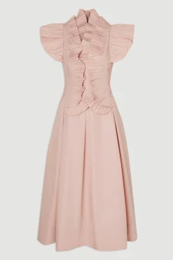 KarenMillen Robe Longue Tissée à Manches Plissées à Volants<Femme Robes|Robes Longues
