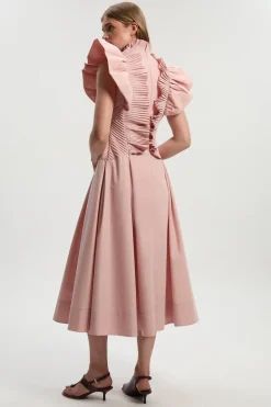 KarenMillen Robe Longue Tissée à Manches Plissées à Volants<Femme Robes|Robes Longues