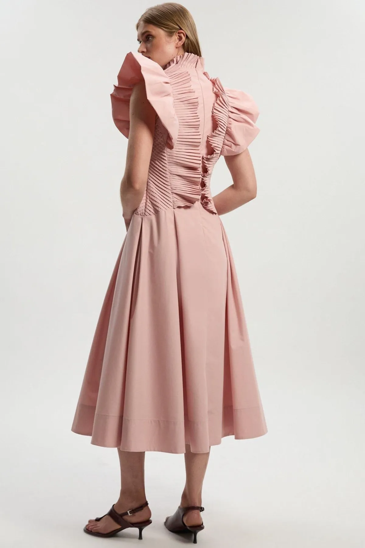 KarenMillen Robe Longue Tissée à Manches Plissées à Volants<Femme Robes|Robes Longues