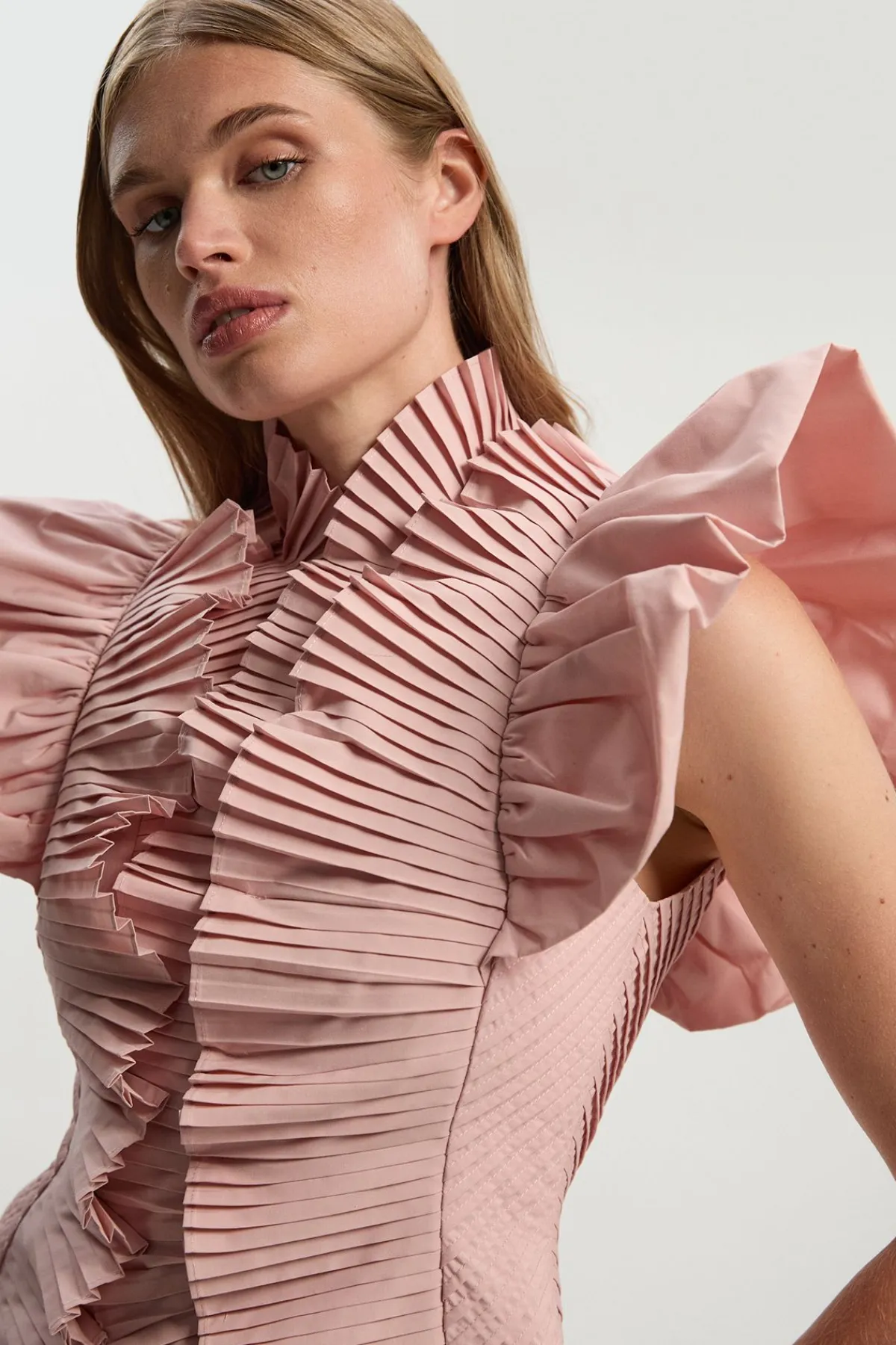 KarenMillen Robe Longue Tissée à Manches Plissées à Volants<Femme Robes|Robes Longues