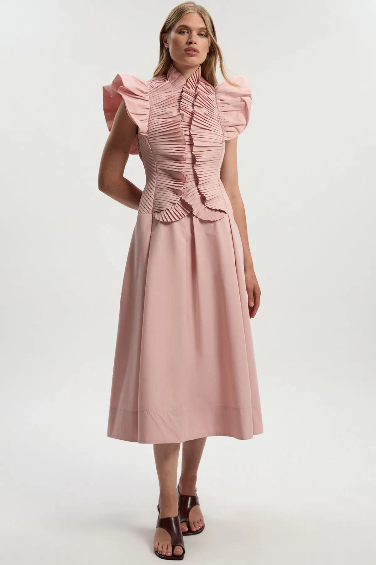 KarenMillen Robe Longue Tissée à Manches Plissées à Volants<Femme Robes|Robes Longues