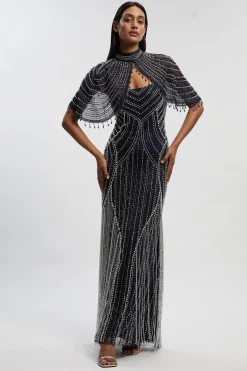 KarenMillen Robe Longue Tissée Ornée De Cristaux Avec Cape Amovible<Femme Robes Bal De Promo|Robes