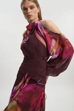 Robe Longue Tissée Ornementée à Épaules Dénudées Lily Macrae