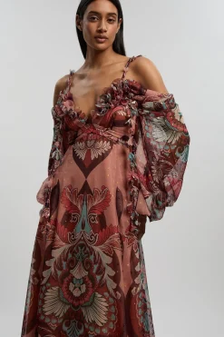 KarenMillen Robe Longue Tissée À Épaules Dénudées Imprimée À Fils Métalliques<Femme Robes À Manches Longues|Robes