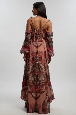 KarenMillen Robe Longue Tissée À Épaules Dénudées Imprimée À Fils Métalliques<Femme Robes À Manches Longues|Robes