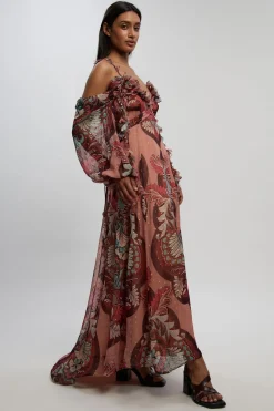 KarenMillen Robe Longue Tissée À Épaules Dénudées Imprimée À Fils Métalliques<Femme Robes À Manches Longues|Robes
