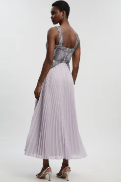 Robe Longue Tissée Plissée À Ornements