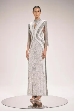 Robe Longue Tissée Premium À Manches Ornées De Pompons