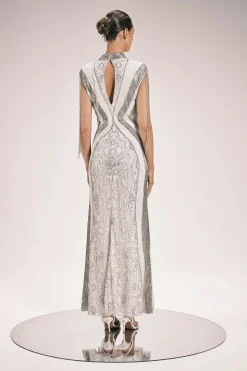Robe Longue Tissée Premium À Manches Ornées De Pompons