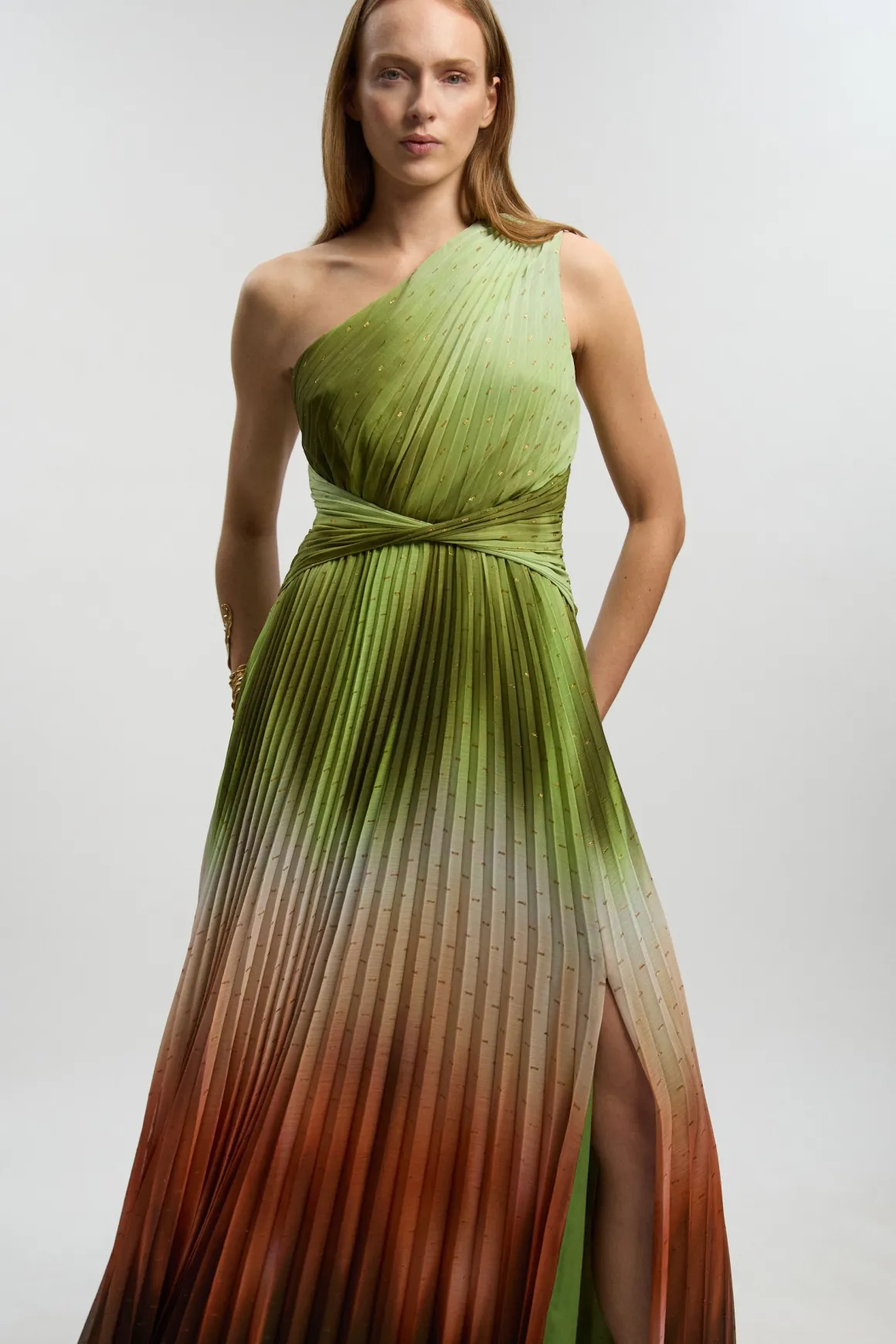 Robe Longue Tissée À Une Épaule Avec Imprimé Ombré Et Fil Métallisé Petite