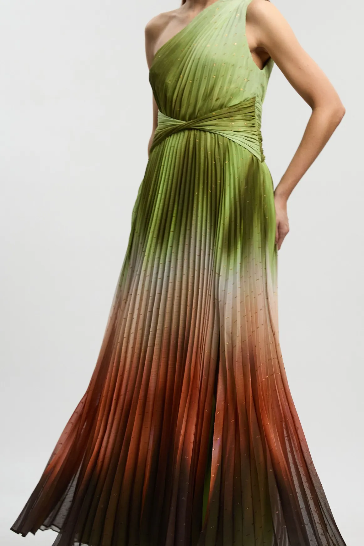 Robe Longue Tissée À Une Épaule Avec Imprimé Ombré Et Fil Métallisé Petite