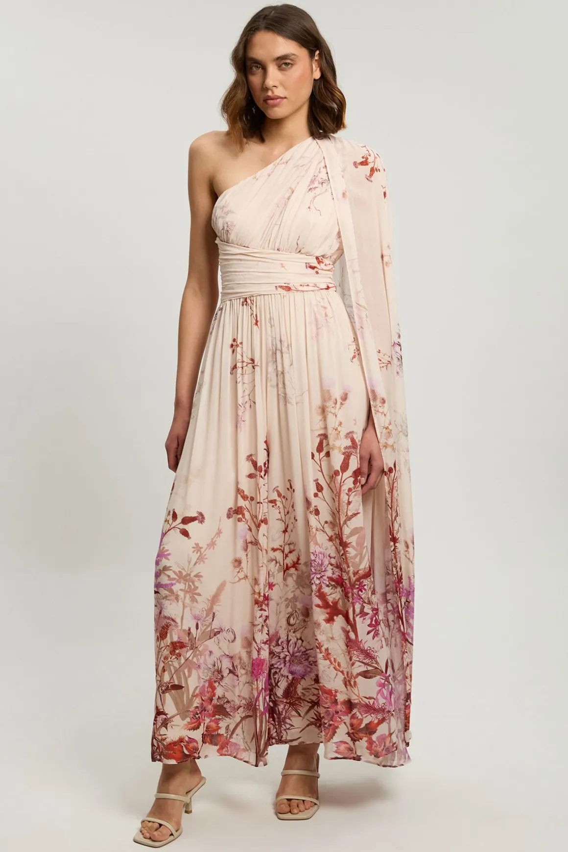 Robe Longue Tissée À Une Épaule En Georgette Froissée À Imprimé Floral Petite