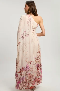 Robe Longue Tissée À Une Épaule En Georgette Froissée À Imprimé Floral Petite