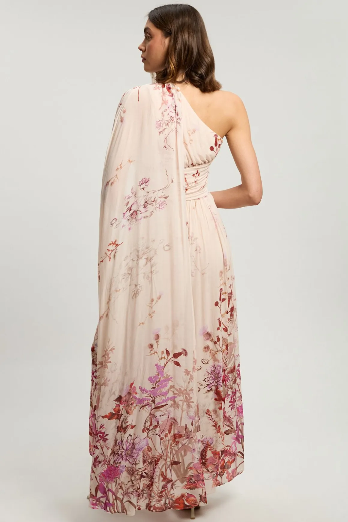 Robe Longue Tissée À Une Épaule En Georgette Froissée À Imprimé Floral Petite