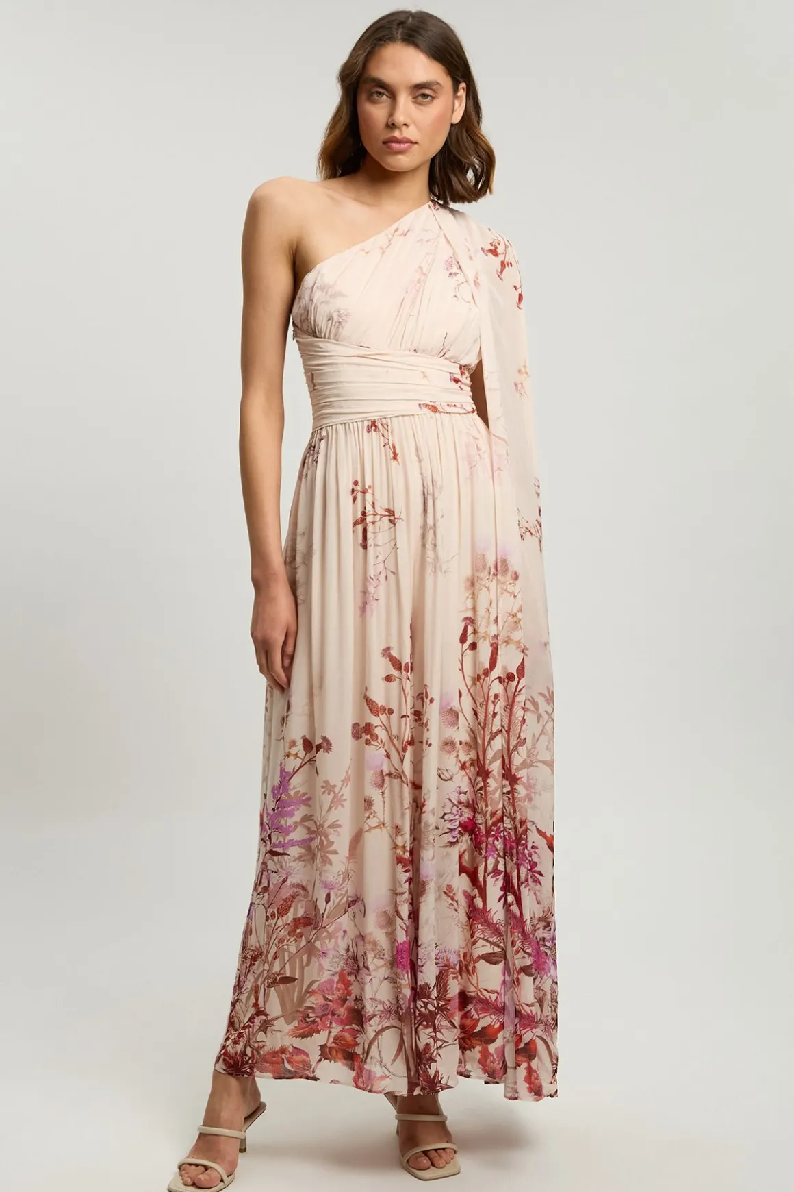 Robe Longue Tissée À Une Épaule En Georgette Froissée À Imprimé Floral Petite