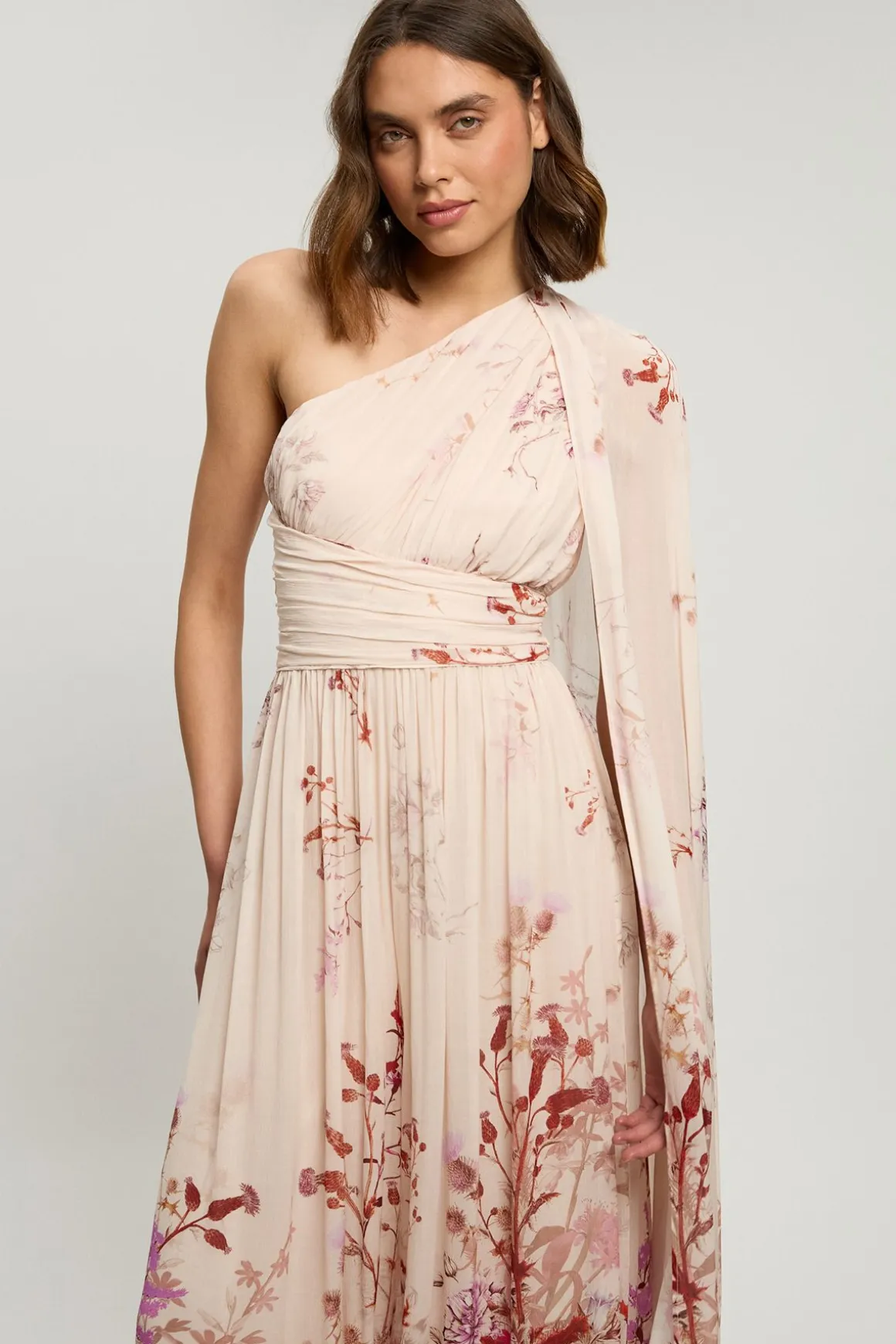 Robe Longue Tissée À Une Épaule En Georgette Froissée À Imprimé Floral Petite