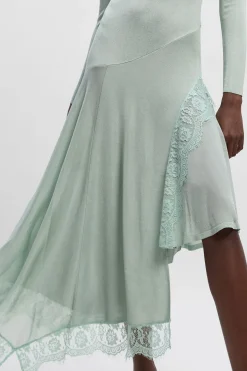 KarenMillen Robe Longue Tricotée Asymétrique en Mélange Viscose Moulante Transparente avec Détails en Dentelle<Femme Pulls Et Gilets|Toutes Les Mailles