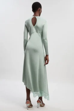 KarenMillen Robe Longue Tricotée Asymétrique en Mélange Viscose Moulante Transparente avec Détails en Dentelle<Femme Pulls Et Gilets|Toutes Les Mailles