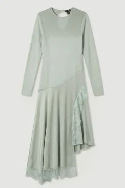 KarenMillen Robe Longue Tricotée Asymétrique en Mélange Viscose Moulante Transparente avec Détails en Dentelle<Femme Pulls Et Gilets|Toutes Les Mailles