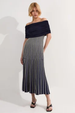 KarenMillen Robe longue tricotée Bardot à rayures<Femme Pulls Et Gilets|Toutes Les Mailles