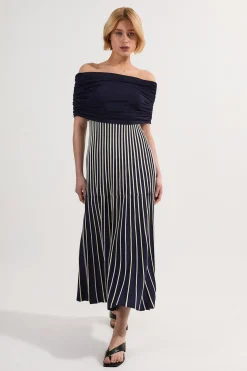 KarenMillen Robe longue tricotée Bardot à rayures<Femme Pulls Et Gilets|Toutes Les Mailles