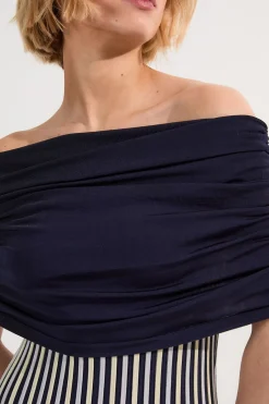 KarenMillen Robe longue tricotée Bardot à rayures<Femme Pulls Et Gilets|Toutes Les Mailles