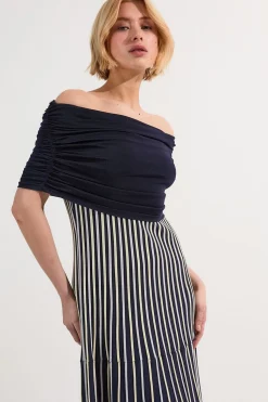 KarenMillen Robe longue tricotée Bardot à rayures<Femme Pulls Et Gilets|Toutes Les Mailles